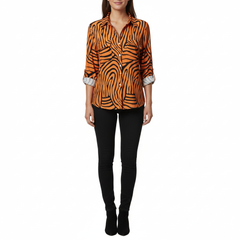 VoidVirtue Women’s Safari Chic Zebra Print Button-Down Shirt – Casual Long Sleeve Top