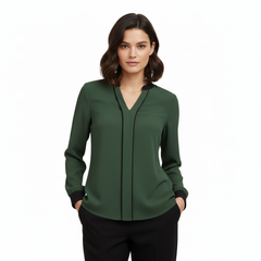 VoidVirtue Luxe Contrast Trim Elegant Women’s Blouse