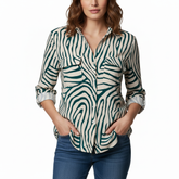 VoidVirtue Women’s Safari Chic Zebra Print Button-Down Shirt – Casual Long Sleeve Top