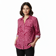 VoidVirtue Women’s Safari Chic Zebra Print Button-Down Shirt – Casual Long Sleeve Top