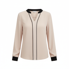 VoidVirtue Luxe Contrast Trim Elegant Women’s Blouse