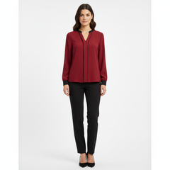 VoidVirtue Luxe Contrast Trim Elegant Women’s Blouse