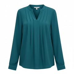 VoidVirtue Women’s Pleated Mandarin Collar Blouse – Long Sleeve Casual Chic Top (Caramel Brown)