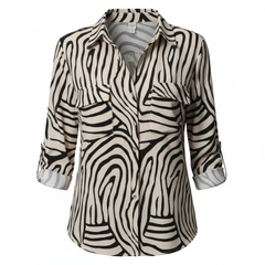 VoidVirtue Women’s Safari Chic Zebra Print Button-Down Shirt – Casual Long Sleeve Top
